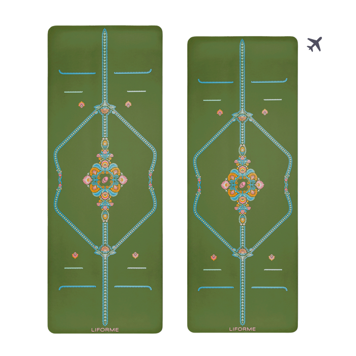 Liforme Mindful Garden Yoga Mat & Travel Mat Bundle with AlignForMe® posture alignment and non-slip eco-friendly surface