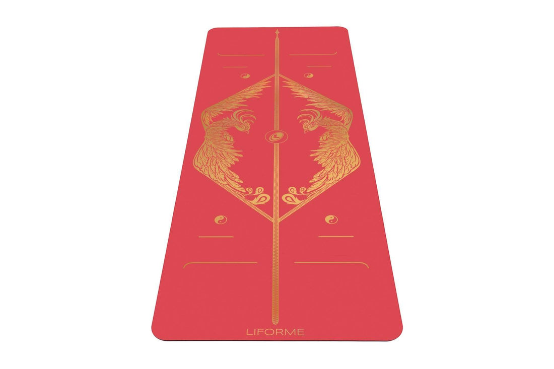 Yoga Mat - Quilted 100% Polished Cotton Indochine Fabric: Red